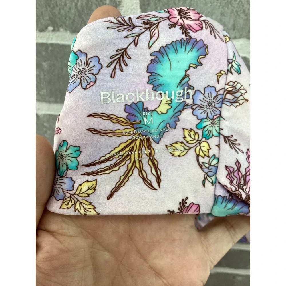 Blackbough Swim 3 Piece Bikini Set Lilac Floral One Shoulder Top Bottom Sarong